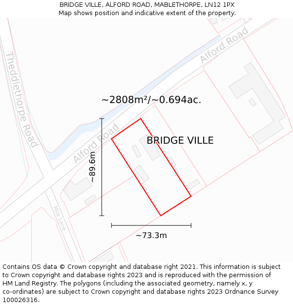 BRIDGE VILLE, ALFORD ROAD, MABLETHORPE, LN12 1PX: Plot and title map