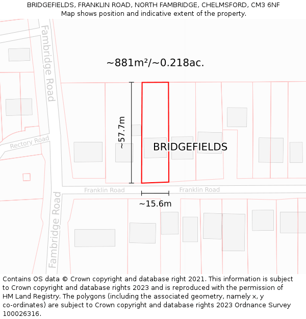 BRIDGEFIELDS, FRANKLIN ROAD, NORTH FAMBRIDGE, CHELMSFORD, CM3 6NF: Plot and title map