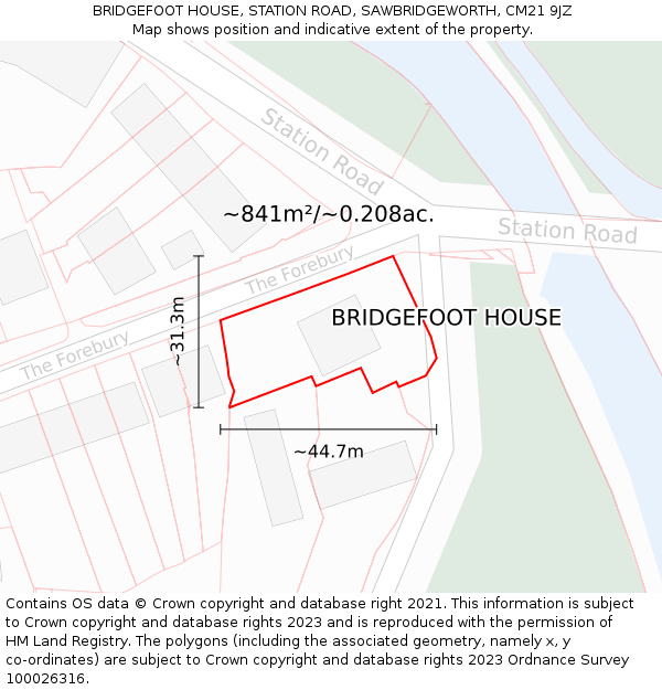 BRIDGEFOOT HOUSE, STATION ROAD, SAWBRIDGEWORTH, CM21 9JZ: Plot and title map