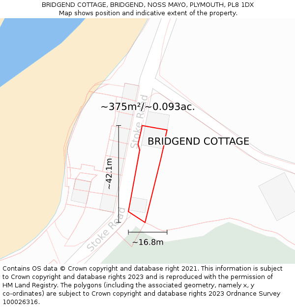 BRIDGEND COTTAGE, BRIDGEND, NOSS MAYO, PLYMOUTH, PL8 1DX: Plot and title map