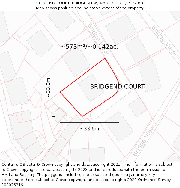 BRIDGEND COURT, BRIDGE VIEW, WADEBRIDGE, PL27 6BZ: Plot and title map
