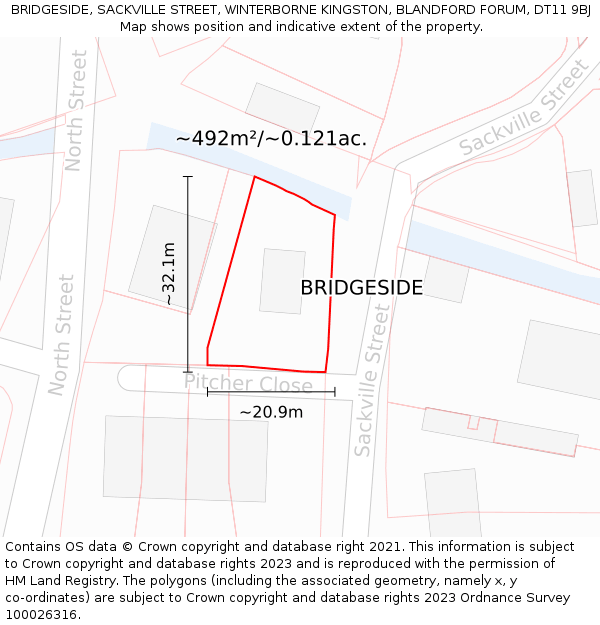 BRIDGESIDE, SACKVILLE STREET, WINTERBORNE KINGSTON, BLANDFORD FORUM, DT11 9BJ: Plot and title map