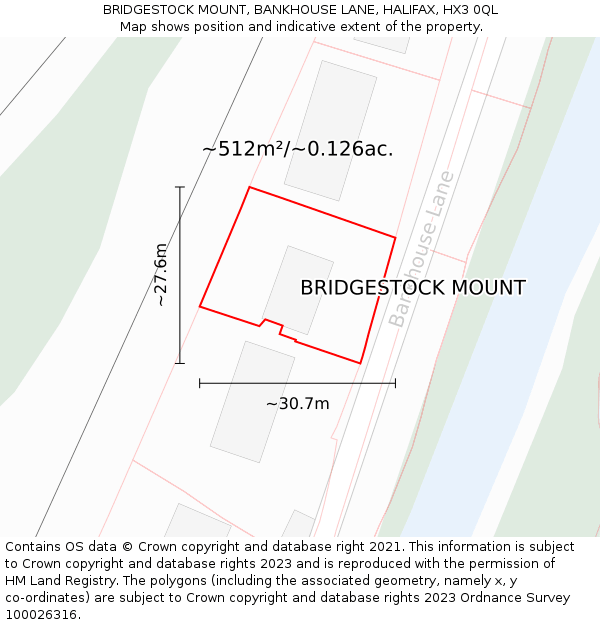 BRIDGESTOCK MOUNT, BANKHOUSE LANE, HALIFAX, HX3 0QL: Plot and title map
