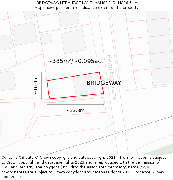 BRIDGEWAY, HERMITAGE LANE, MANSFIELD, NG18 5HA: Plot and title map