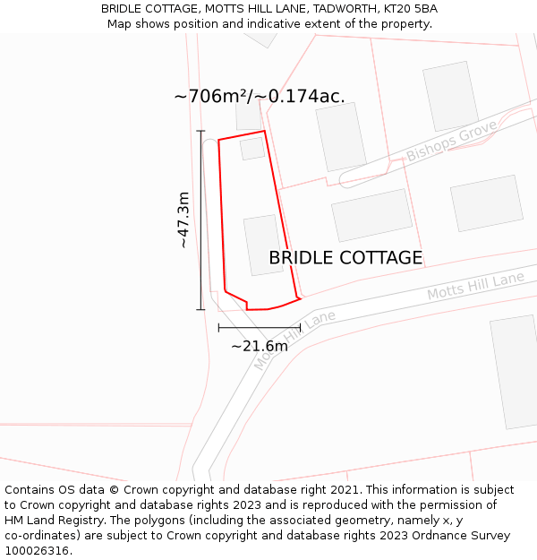 BRIDLE COTTAGE, MOTTS HILL LANE, TADWORTH, KT20 5BA: Plot and title map
