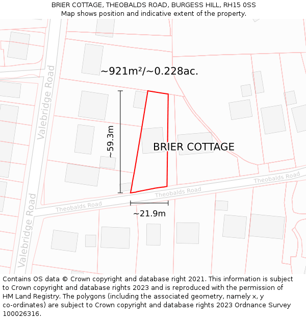 BRIER COTTAGE, THEOBALDS ROAD, BURGESS HILL, RH15 0SS: Plot and title map