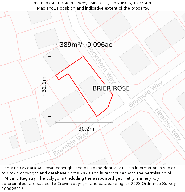 BRIER ROSE, BRAMBLE WAY, FAIRLIGHT, HASTINGS, TN35 4BH: Plot and title map