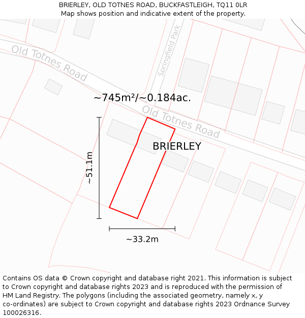 BRIERLEY, OLD TOTNES ROAD, BUCKFASTLEIGH, TQ11 0LR: Plot and title map