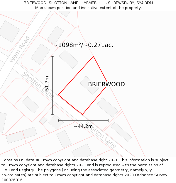 BRIERWOOD, SHOTTON LANE, HARMER HILL, SHREWSBURY, SY4 3DN: Plot and title map