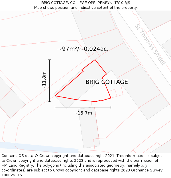 BRIG COTTAGE, COLLEGE OPE, PENRYN, TR10 8JS: Plot and title map