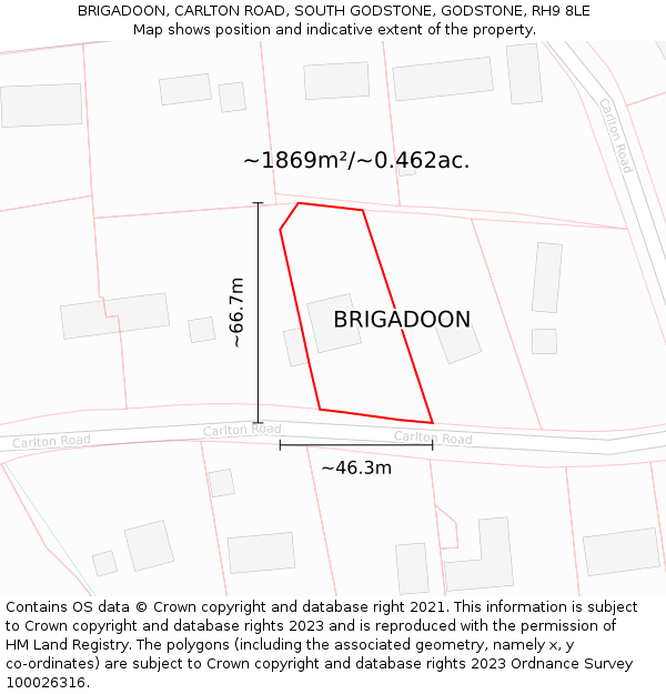 BRIGADOON, CARLTON ROAD, SOUTH GODSTONE, GODSTONE, RH9 8LE: Plot and title map