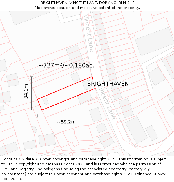 BRIGHTHAVEN, VINCENT LANE, DORKING, RH4 3HF: Plot and title map