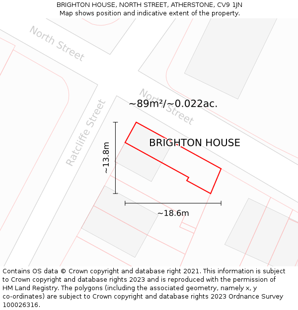 BRIGHTON HOUSE, NORTH STREET, ATHERSTONE, CV9 1JN: Plot and title map