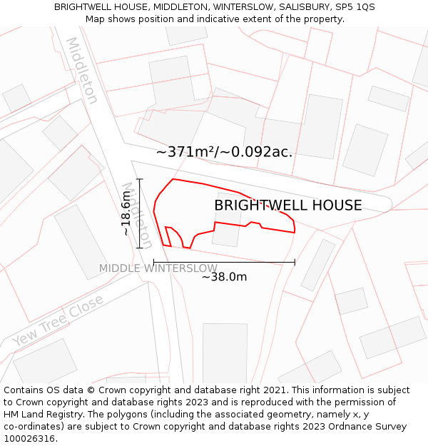 BRIGHTWELL HOUSE, MIDDLETON, WINTERSLOW, SALISBURY, SP5 1QS: Plot and title map
