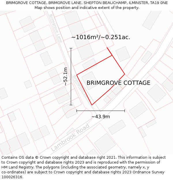 BRIMGROVE COTTAGE, BRIMGROVE LANE, SHEPTON BEAUCHAMP, ILMINSTER, TA19 0NE: Plot and title map