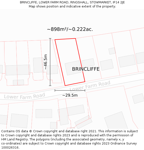 BRINCLIFFE, LOWER FARM ROAD, RINGSHALL, STOWMARKET, IP14 2JE: Plot and title map