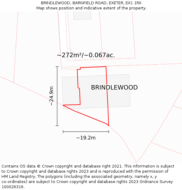 BRINDLEWOOD, BARNFIELD ROAD, EXETER, EX1 1RX: Plot and title map