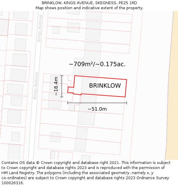 BRINKLOW, KINGS AVENUE, SKEGNESS, PE25 1RD: Plot and title map