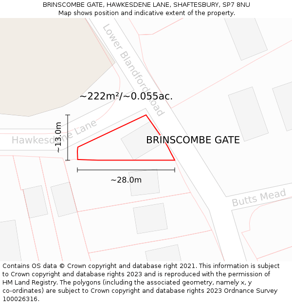 BRINSCOMBE GATE, HAWKESDENE LANE, SHAFTESBURY, SP7 8NU: Plot and title map