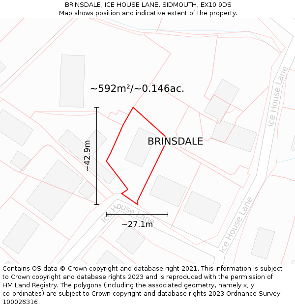 BRINSDALE, ICE HOUSE LANE, SIDMOUTH, EX10 9DS: Plot and title map