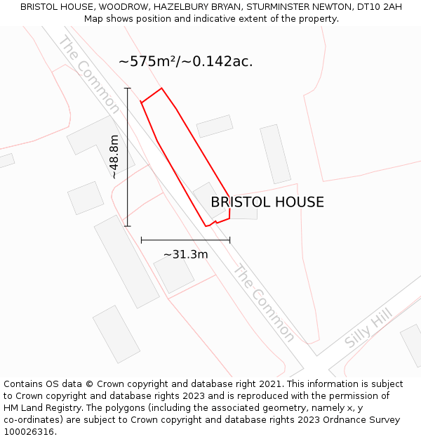 BRISTOL HOUSE, WOODROW, HAZELBURY BRYAN, STURMINSTER NEWTON, DT10 2AH: Plot and title map