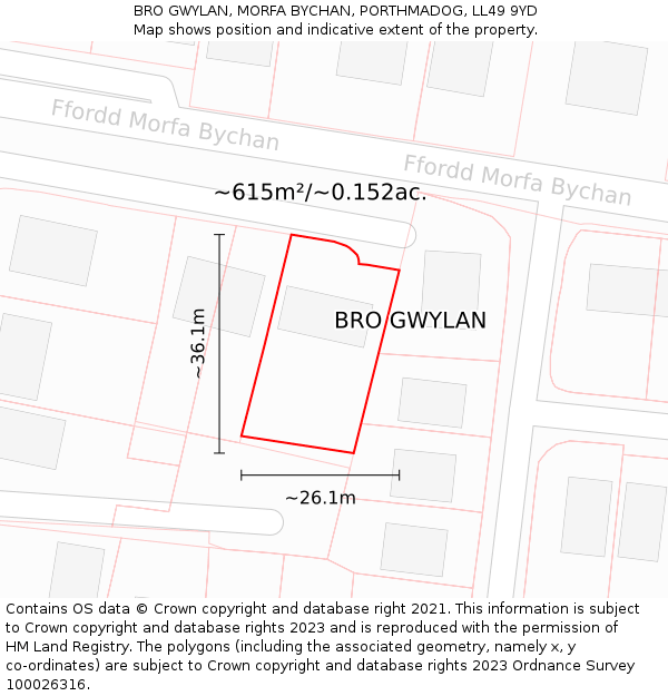 BRO GWYLAN, MORFA BYCHAN, PORTHMADOG, LL49 9YD: Plot and title map