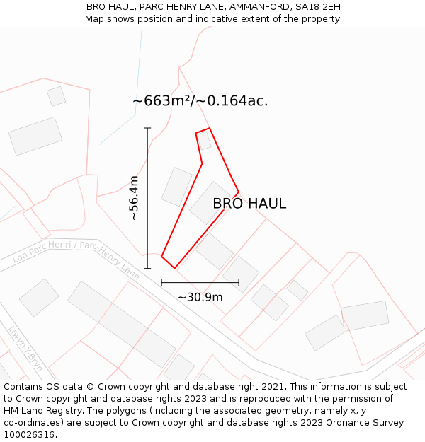 BRO HAUL, PARC HENRY LANE, AMMANFORD, SA18 2EH: Plot and title map