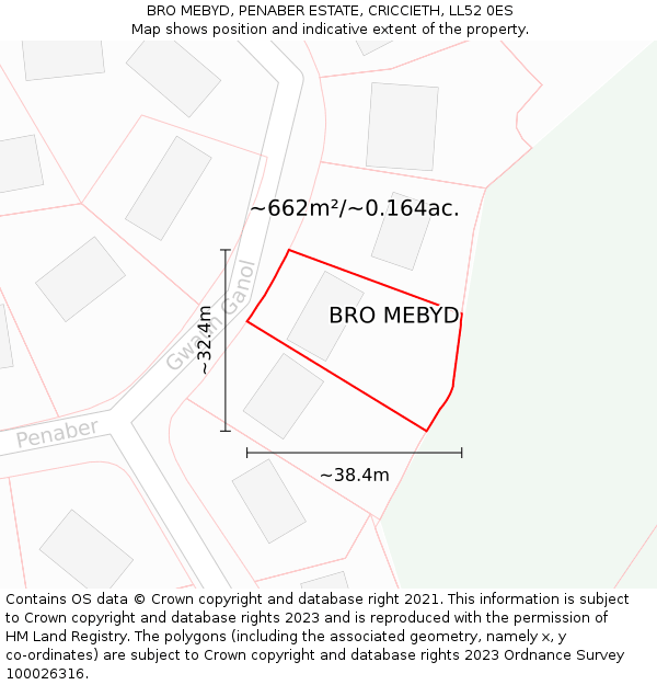 BRO MEBYD, PENABER ESTATE, CRICCIETH, LL52 0ES: Plot and title map