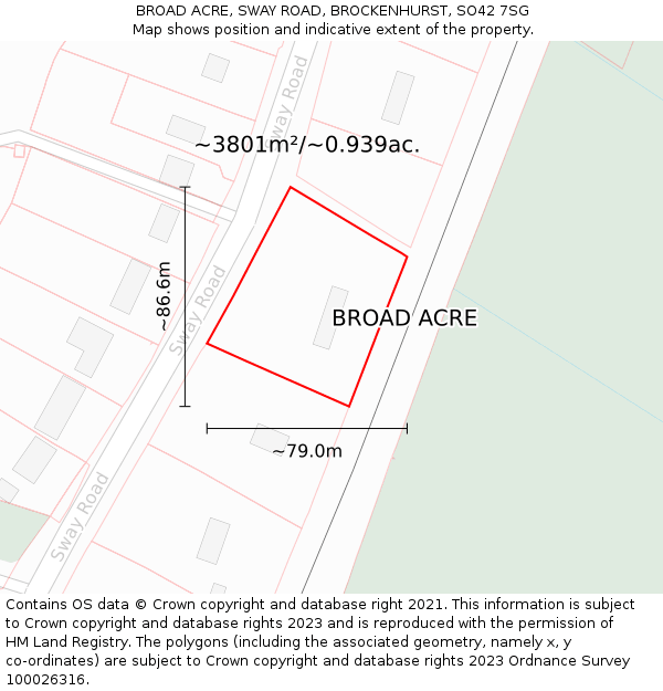 BROAD ACRE, SWAY ROAD, BROCKENHURST, SO42 7SG: Plot and title map