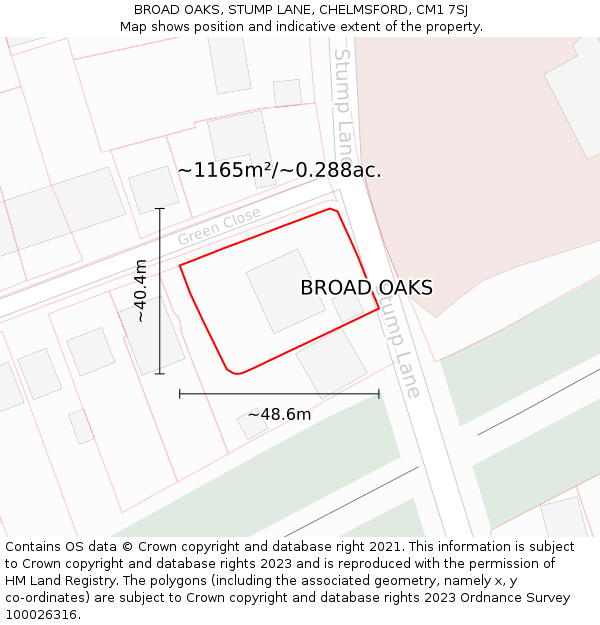 BROAD OAKS, STUMP LANE, CHELMSFORD, CM1 7SJ: Plot and title map