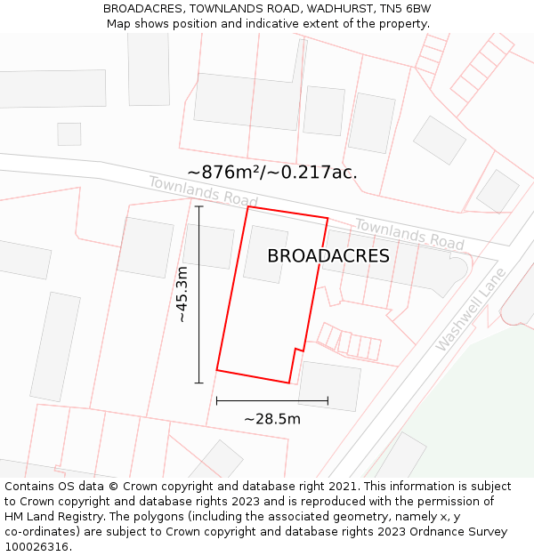 BROADACRES, TOWNLANDS ROAD, WADHURST, TN5 6BW: Plot and title map