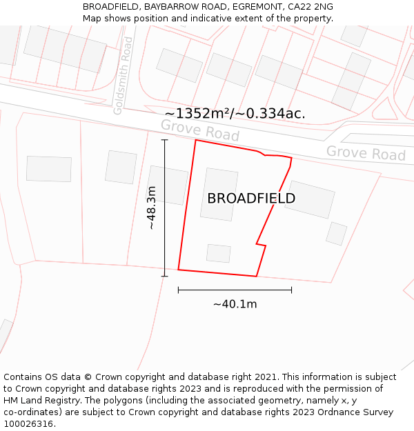 BROADFIELD, BAYBARROW ROAD, EGREMONT, CA22 2NG: Plot and title map