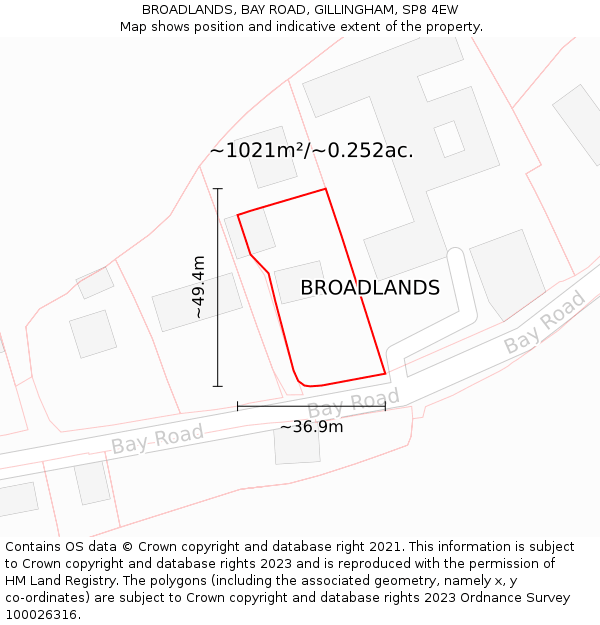 BROADLANDS, BAY ROAD, GILLINGHAM, SP8 4EW: Plot and title map