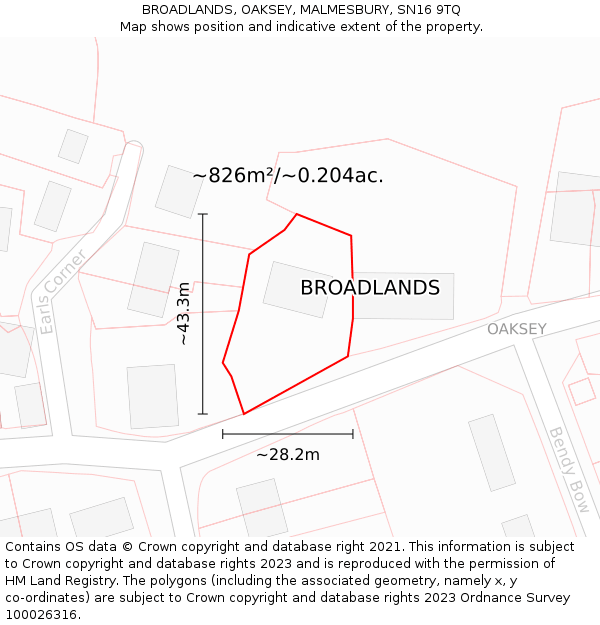 BROADLANDS, OAKSEY, MALMESBURY, SN16 9TQ: Plot and title map