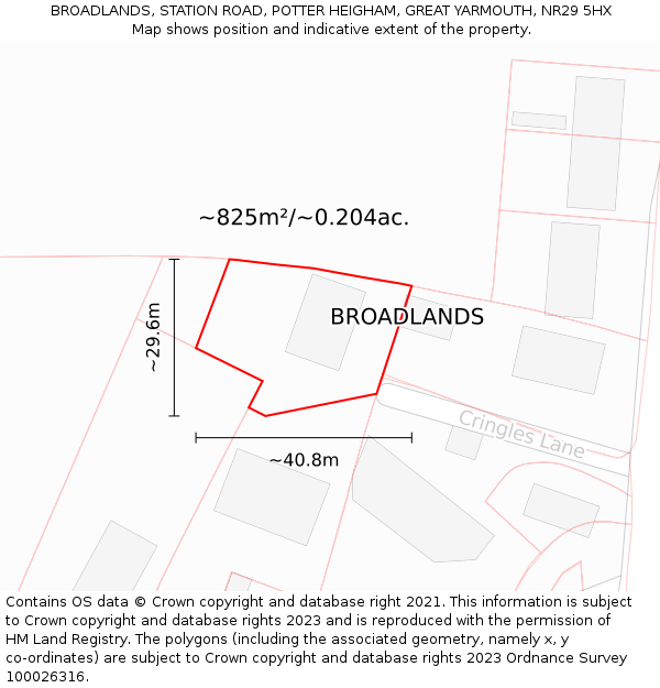 BROADLANDS, STATION ROAD, POTTER HEIGHAM, GREAT YARMOUTH, NR29 5HX: Plot and title map