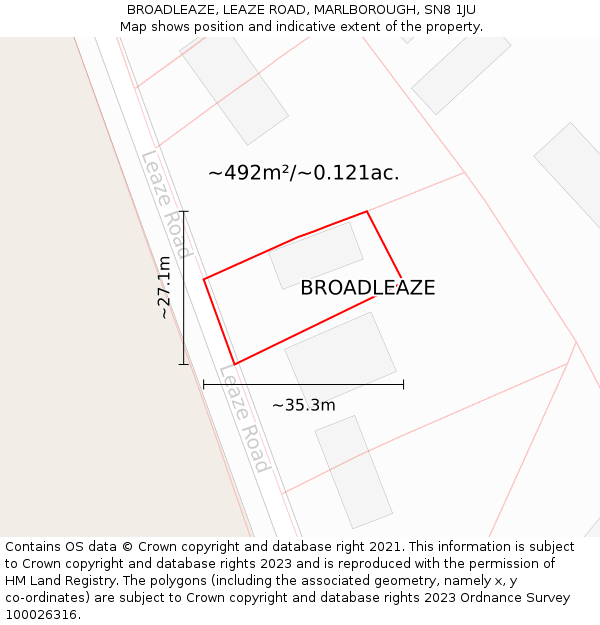 BROADLEAZE, LEAZE ROAD, MARLBOROUGH, SN8 1JU: Plot and title map