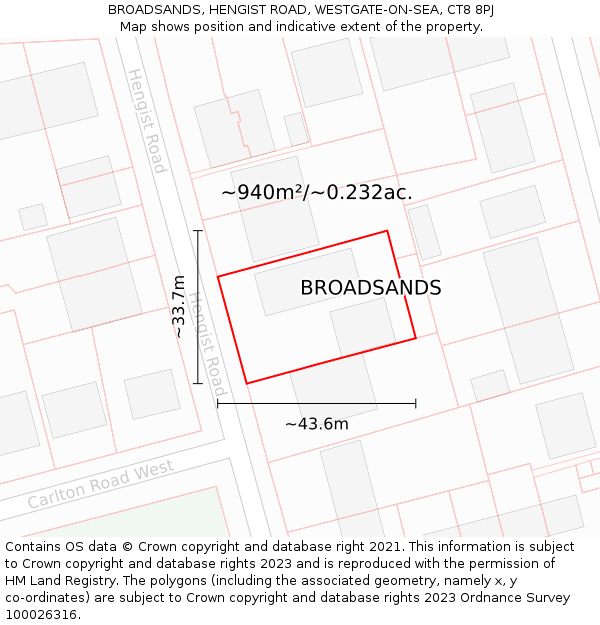 BROADSANDS, HENGIST ROAD, WESTGATE-ON-SEA, CT8 8PJ: Plot and title map