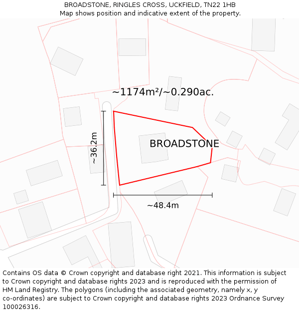 BROADSTONE, RINGLES CROSS, UCKFIELD, TN22 1HB: Plot and title map