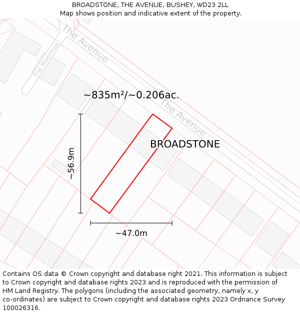 BROADSTONE, THE AVENUE, BUSHEY, WD23 2LL: Plot and title map