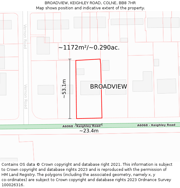 BROADVIEW, KEIGHLEY ROAD, COLNE, BB8 7HR: Plot and title map