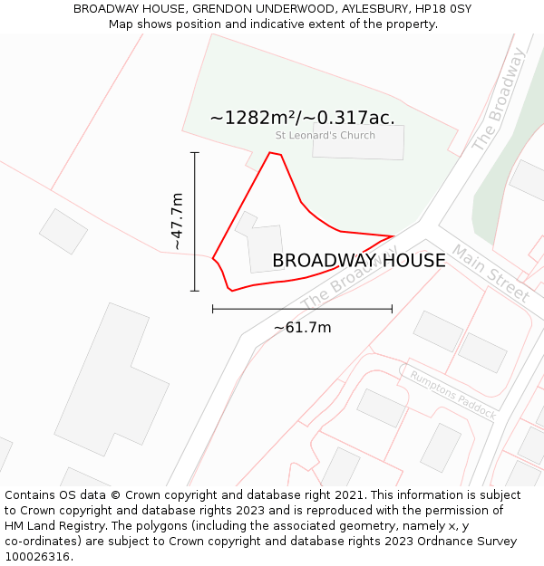 BROADWAY HOUSE, GRENDON UNDERWOOD, AYLESBURY, HP18 0SY: Plot and title map