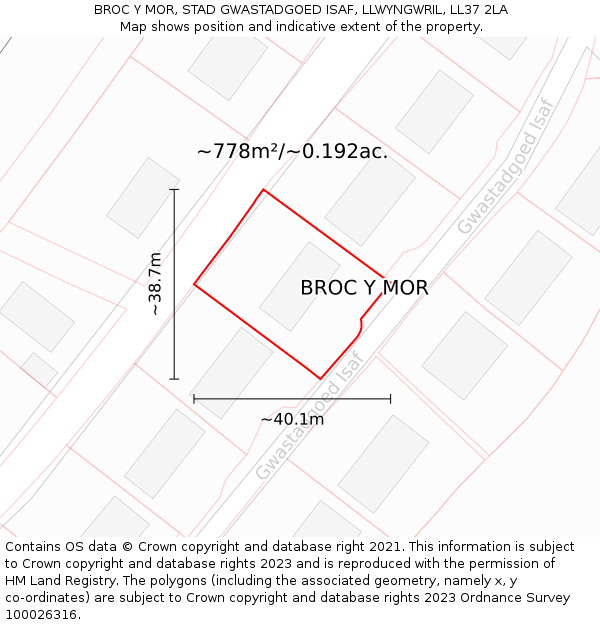 BROC Y MOR, STAD GWASTADGOED ISAF, LLWYNGWRIL, LL37 2LA: Plot and title map