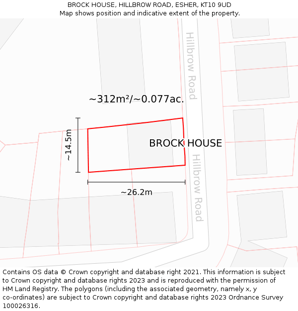 BROCK HOUSE, HILLBROW ROAD, ESHER, KT10 9UD: Plot and title map