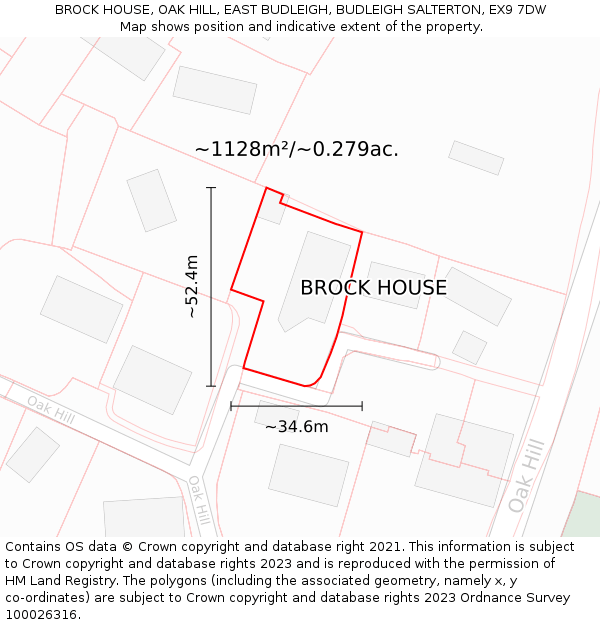 BROCK HOUSE, OAK HILL, EAST BUDLEIGH, BUDLEIGH SALTERTON, EX9 7DW: Plot and title map