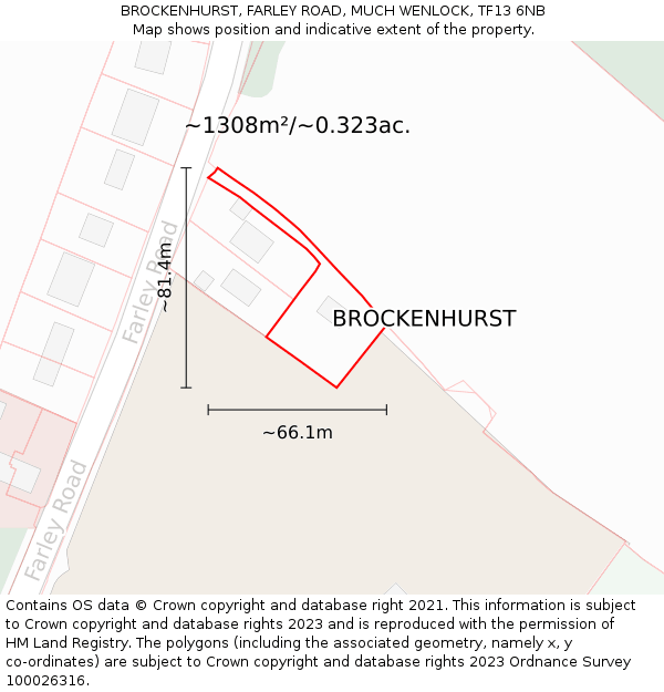 BROCKENHURST, FARLEY ROAD, MUCH WENLOCK, TF13 6NB: Plot and title map