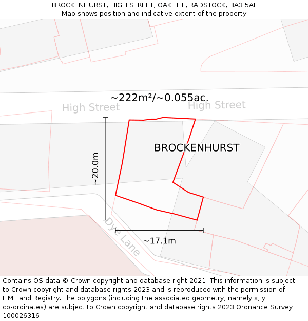 BROCKENHURST, HIGH STREET, OAKHILL, RADSTOCK, BA3 5AL: Plot and title map
