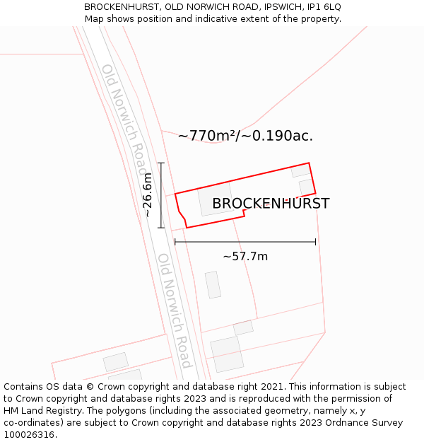 BROCKENHURST, OLD NORWICH ROAD, IPSWICH, IP1 6LQ: Plot and title map