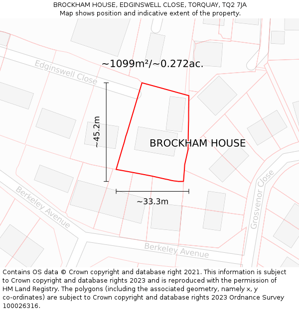 BROCKHAM HOUSE, EDGINSWELL CLOSE, TORQUAY, TQ2 7JA: Plot and title map