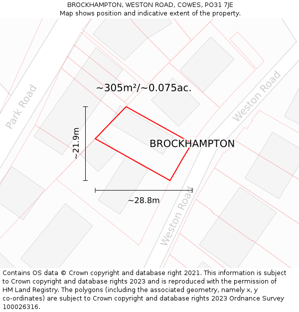 BROCKHAMPTON, WESTON ROAD, COWES, PO31 7JE: Plot and title map