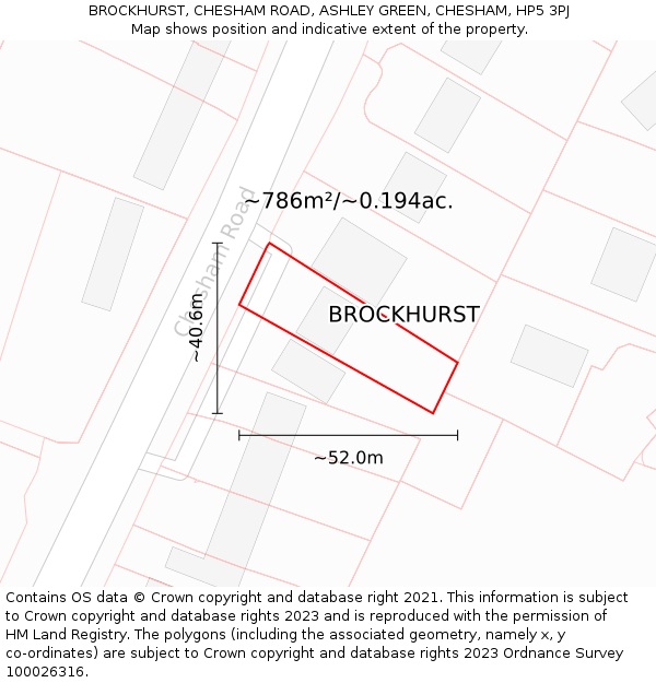 BROCKHURST, CHESHAM ROAD, ASHLEY GREEN, CHESHAM, HP5 3PJ: Plot and title map